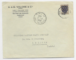 FRANCE BLASON 20FR ILE DE FRANCE SEUL LETTRE PARIS 22 5.5.1951 POUR LA HAVRE AU TARIF USAGE TARDIF - 1941-66 Coat Of Arms And Heraldry