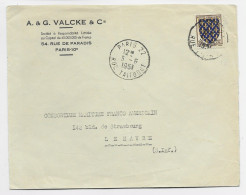 FRANCE BLASON 20FR ILE DE FRANCE SEUL LETTRE PARIS 22 5.5.1951 POUR LA HAVRE AU TARIF USAGE TARDIF - 1941-66 Stemmi E Stendardi