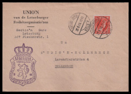 Luxemburg 1945: Brief  | Letzburg-Gare, Freihetsorganisionen, UNION | Luxemburg, Hollerech;Luxembourg - 1944 Charlotte De Profil à Droite
