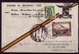 Belgien 1936: Postkarte / Ballonpost | Ballon, Polarregion | Brüssel, Varsovie - Covers & Documents