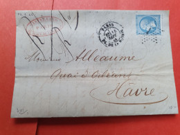 Napoléon 20ct Sur Lettre Avec Texte De Paris Pour Le Havre En 1866 - Ref  2777 - 1849-1876: Période Classique