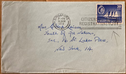 SINGAPORE 1958, COVER USED TO USA, MACHINE SLOGAN, CITIZENSHIP REGISTRATION NOW, QUEEN & SHIP STAMP. - Singapour (...-1959)