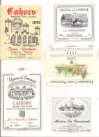 Etiquettes CAHORS 1979 Jean Galbert,la Caminade La Commandery 1988 Mission,89, 89 Resses&FilsCoste Peyrouse 1988, - Cahors