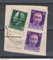 R.S.I.: 16.5.1944  SOPRASTAMPATI  -  25 C.+ 50 C. COPPIA  SU  FRAMMENTO  DA  VITTORIO  VENETO  -  SASS. 491 + 493x - Used