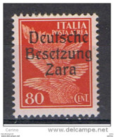 ZARA - OCCUP. TEDESCA :  1943  P.A.  ALLEGORIA  -  80 C. ARANCIO  L. -  SOPRASTAMPA  I°  TIPO  -  SASS. 4 - Ocu. Alemana: Zara