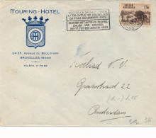 ENVELOPPE 1939  TOURING HOTEL BRUXELLES   TO AMSTERDAM   BEZOEK HET AUTO EN RIJWIEL SALON VAN BRUSSEL - Lettres & Documents