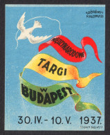 POLAND Language Targi LABEL CINDERELLA VIGNETTE 1937 Budapest Hungary International Exhibition PIGEON DOVE TRICOLOR Flag - Vignetten