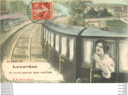 (XX) Carte Montage Gare Train Locomotive Voyageuse. Je Pars De LAVARDAC 47 En 1910 - Lavardac