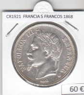 CR1921 MONEDA FRANCIA 5 FRANCOS 1868 PLATA - 5 Francs