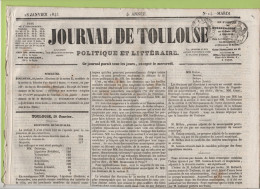 JOURNAL DE TOULOUSE 28 01 1845 - ELECTIONS MUNICIPALES TOULOUSE / RODEZ - POISSY BOEUF GRAS - BUGEAUD ALGERIE - CAEN ... - 1800 - 1849