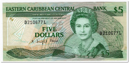 EAST CARIBBEAN STATES,5 DOLLARS,1988-93,P.22L1,VF+ - Caribes Orientales