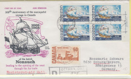 Canada 1968 Voyage Of The Nonsuch 1v Bl Of 4 Registered FDC (CN179A) - 1961-1970