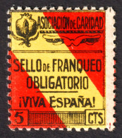 Province Grenada / Civil War 1936 SPAIN Charity LABEL VIGNETTE CINDERELLA TAX Flag Pomegranate Fruit 5 CTS. - Kriegssteuermarken