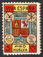 Province Huelva / Civil War 1937 SPAIN Charity LABEL VIGNETTE CINDERELLA TAX Fcoat Of Arms 5 CTS. - Tasse Di Guerra