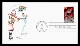 1994 USA Lillehammer Winter Olympics Ice Hockey Sur Glace FDC 73/100 Exempl. Gardien De But Goal Keeper - Lettres & Documents