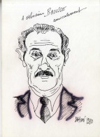 SANSON 1980  PORTRAIT  HOMME    -  DESSIN ENCRE  REALISEE SUR CARTE POSTALE  -  SIGNEE    ORIGINAL - Zeichnungen