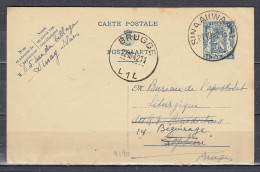 Postkaart Van Sinaai (Waas) Naar Bruges - 1935-1949 Kleines Staatssiegel