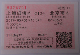 BILLET N° BO24701 Du TGV CHINOIS G124 Pour ALLER De SHANGHAI à PEKIN TRES BON ETAT REF-img-830.2 - Welt