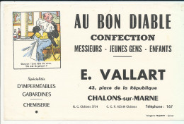 BU 2697   BUVARD  - AU BON DIABLE CONFECTION E. VALLART  CHALONS -SUR-MARNE  ( 21,00 Cm X 13,50 Cm) - Textilos & Vestidos