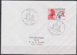 PHILEXFRANCE 89  Surchargé  " ST PIERRE ET MIQUELON "  Y.T. 489   2.20F  Le 25 Juin 1988  Sur Lettre  Pour 91300 MASSY - Cartas & Documentos