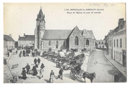 CPA Marolles-les-Braults Place De L'Eglise Un Jour De Marché - Marolles-les-Braults