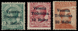 ITALY ITALIA TRENTINO-ALTO ADIGE 1919 SERIE COMPLETA (Sass. 28-30) NUOVA LINGUELLATA - Trente