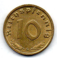 GERMANY - THIRD REICH, 10 Reichs Pfennig, Aluminum-Bronze, Year 1938-G, KM # 92 - 10 Reichspfennig