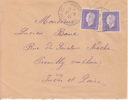 Lettre Obl. Bossay Sur Claise Le 21/8/45 Sur 1f Dulac X 2 N° 689 (Tarif Du 1° Mars 45) Pour Preuilly Sur Chaise - 1944-45 Marianne De Dulac