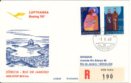 Liechtenstein Lufthansa Boeing 707 First Nonstop  Flight Zurich - Rio De Janeiro 9610 Km. 3-5-1968 - Brieven En Documenten