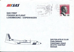 Luxembourg Cover First SAS Fokker 50 Flight Luxembourg - Copenhagen - Lettres & Documents