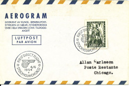 Sweden Aerogramme First SAS DC-6B Flight Stockholm - Chicago 6-6-1954 - Storia Postale