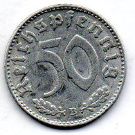 GERMANY - THIRD REICH, 50 Reichs Pfennig, Aluminum, Year 1943-B, KM # 96 - 50 Reichspfennig