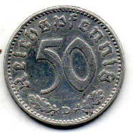 GERMANY - THIRD REICH, 50 Reichs Pfennig, Aluminum, Year 1942-D, KM # 96 - 50 Reichspfennig
