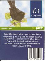 IRELAND, Booklet 67a, 1998, £3, Birds,  Mi MH 44y - Carnets