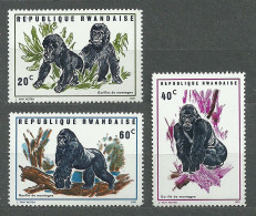 Rwanda, 1970 (#399-401a), Gorille Des Montagnes, Fauna, Mountain Gorilla, Berggorilla, Gorilla Di Montagna - 3v Incomple - Gorilas