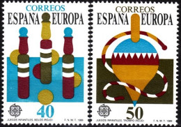 SPAIN 1989 EUROPA: Children's Games. Skittles, Spinning Top. Complete Set, MNH - 1989