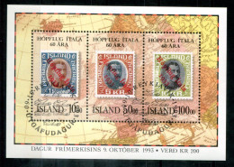 ISLAND Block 14, Bl.14 FD Canc. - Marke Auf Marke, Stamp On Stamp, Timbre Sur Timbre, Hopflug Italia - ICELAND / ISLANDE - Blokken & Velletjes