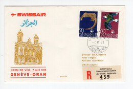 1976. LIECHTENSTEIN,VADUZ RECORDED AIRMAIL TO ORAN,FIRST SWISSAIR FLIGHT GENEVA - ORAN,ALGERIA - Poste Aérienne