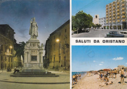 CARTOLINA  ORISTANO,SARDEGNA-MONUMENTO AD ELEONORA D'ARBOREA-PIAZZA ROMA-SPIAGGIA DI TORRE GRANDE-VIAGGIATA 1967 - Oristano