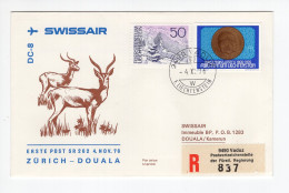 1976. LIECHTENSTEIN,VADUZ RECORDED AIRMAIL TO KAMERUN,FIRST SWISSAIR FLIGHT ZURICH-DOUALA - Aéreo