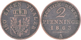 ALLEMAGNE - PRUSSE - 1863 - 2 Pfenninge - Guillaume I - Berlin (A) - 17-100 - Taler Et Doppeltaler