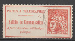 7286 Postes Et Télégraphes Bulletin De Communication 1 Fr - Cachet Eure Et Loire - Telegraaf-en Telefoonzegels