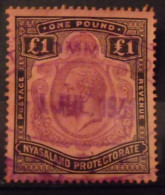 Nyassaland. One Pound, 1£ N° 23 De 1931-32 Oblitéré. Noir Et Violet Sur Rouge. George V - Sonstige - Afrika