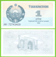 UZBEKISTAN 1 SO`M 1992 P-61 UNC - Usbekistan