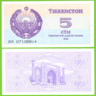 UZBEKISTAN 5 SO`M 1992 P-63 UNC - Usbekistan