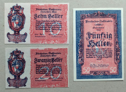 Liechtenstein - Set 10, 20 & 50 Heller 1920 UNC P. 1, 2, 3 RR- Unique & Complete Set Of Notes Issued In Liechtenstein!! - Colecciones Y Lotes