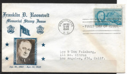 US 1946 Crosby Cachet FDR Memorial Franklin D. Roosevelt ,VF-XF !! (RN-50) - 1941-1950
