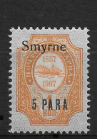 Russia 1909 Levant, Shifted Smyrne 5pa, Scott # 141,VF MLH* (ST-3) - Levante