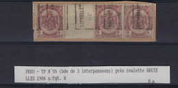 RIJKSWAPEN Nr. 55  (3 X Met Tussenpaneel) Voorafgestempeld Nr. 809 A  BRUXELLES  06  ; Staat Zie Scan ! LOT 219 - Roller Precancels 1894-99