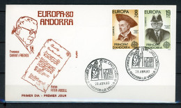 AX2-3 Andorre Espagnol Europa Cept 1980 FDC 1er Jour N° 124 + 125  A Saisir !!! - 1980